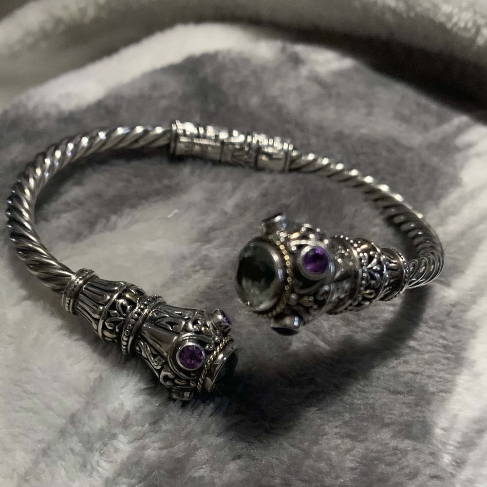 AE 925 Vintage Amethyst Gemstone Cuff Bracelet